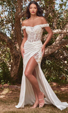 Ladivine CD0186W - Translucent Off Shoulder Sheath Gown