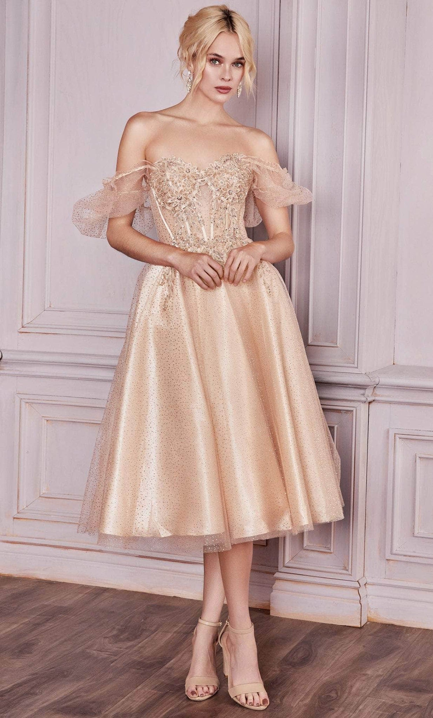 Ladivine CD0187 - Tea Length Corset Cocktail Dress