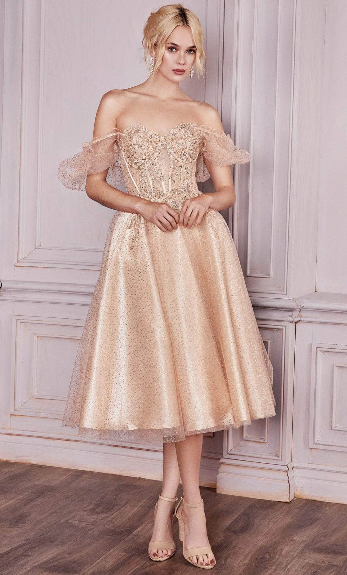 Ladivine CD0187 - Tea Length Corset Cocktail Dress