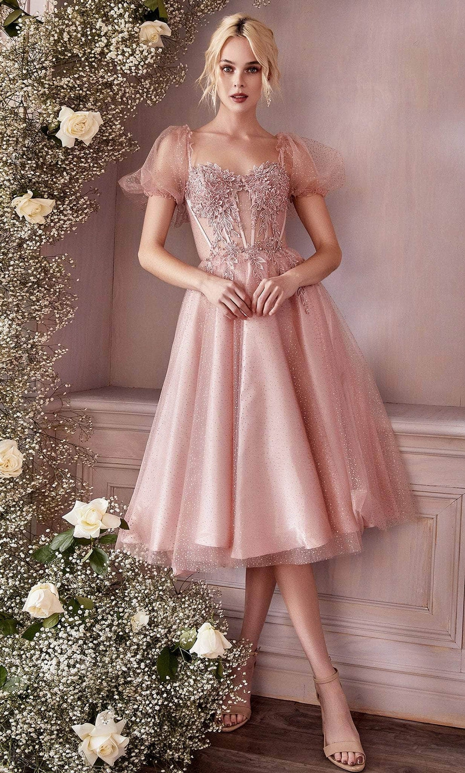 Ladivine CD0187 - Tea Length Corset Cocktail Dress