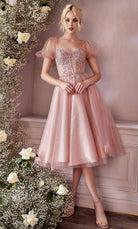 Ladivine CD0187 - Tea Length Corset Cocktail Dress