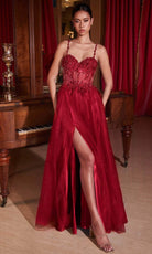 Ladivine CD0234 - Illusion Midriff Sweetheart Prom Gown