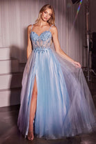 Ladivine CD0234 - Illusion Midriff Sweetheart Prom Gown