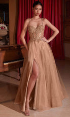 Ladivine CD0234 - Illusion Midriff Sweetheart Prom Gown