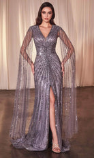 Cinderella Divine CD0239 - Embellished  Cape Sleeves Prom Dress