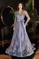 Ladivine CD233 - Embellished Long Sleeve V-neck Gown