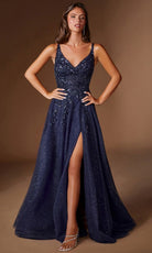 Ladivine CD2412 V-Neck Embellished Dress