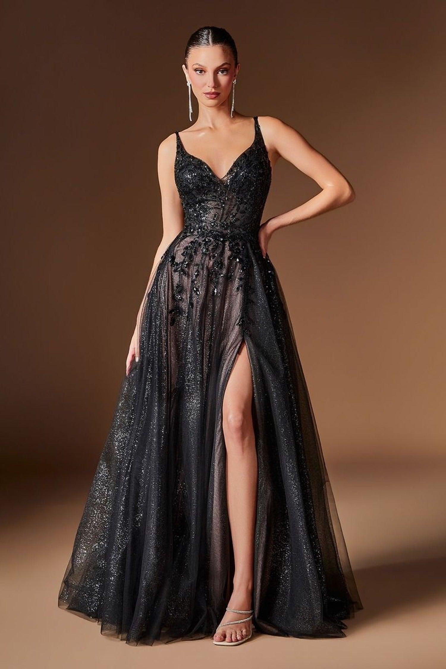Ladivine CD2412 V-Neck Embellished Dress
