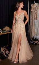 Ladivine CD2412 V-Neck Embellished Dress