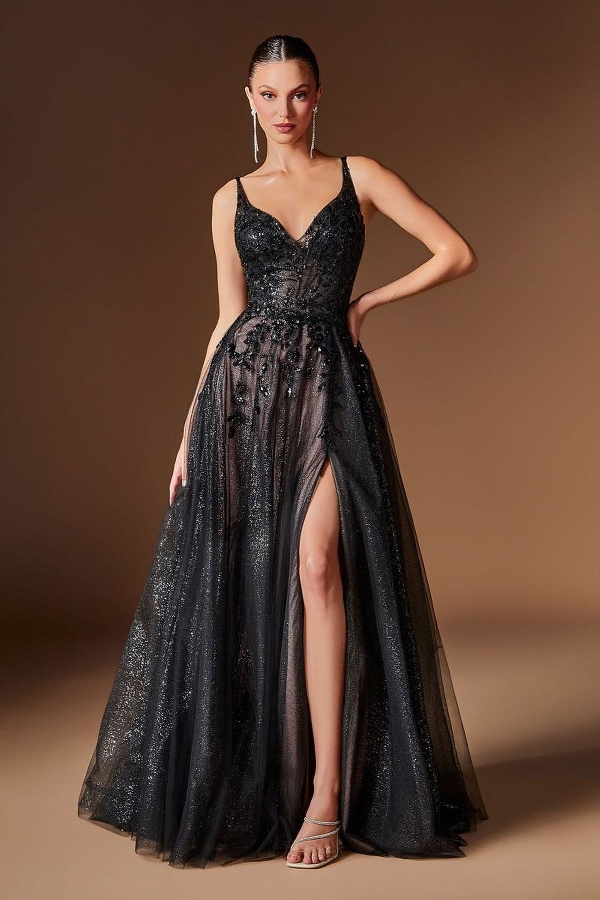 Ladivine CD2412 V-Neck Embellished Dress