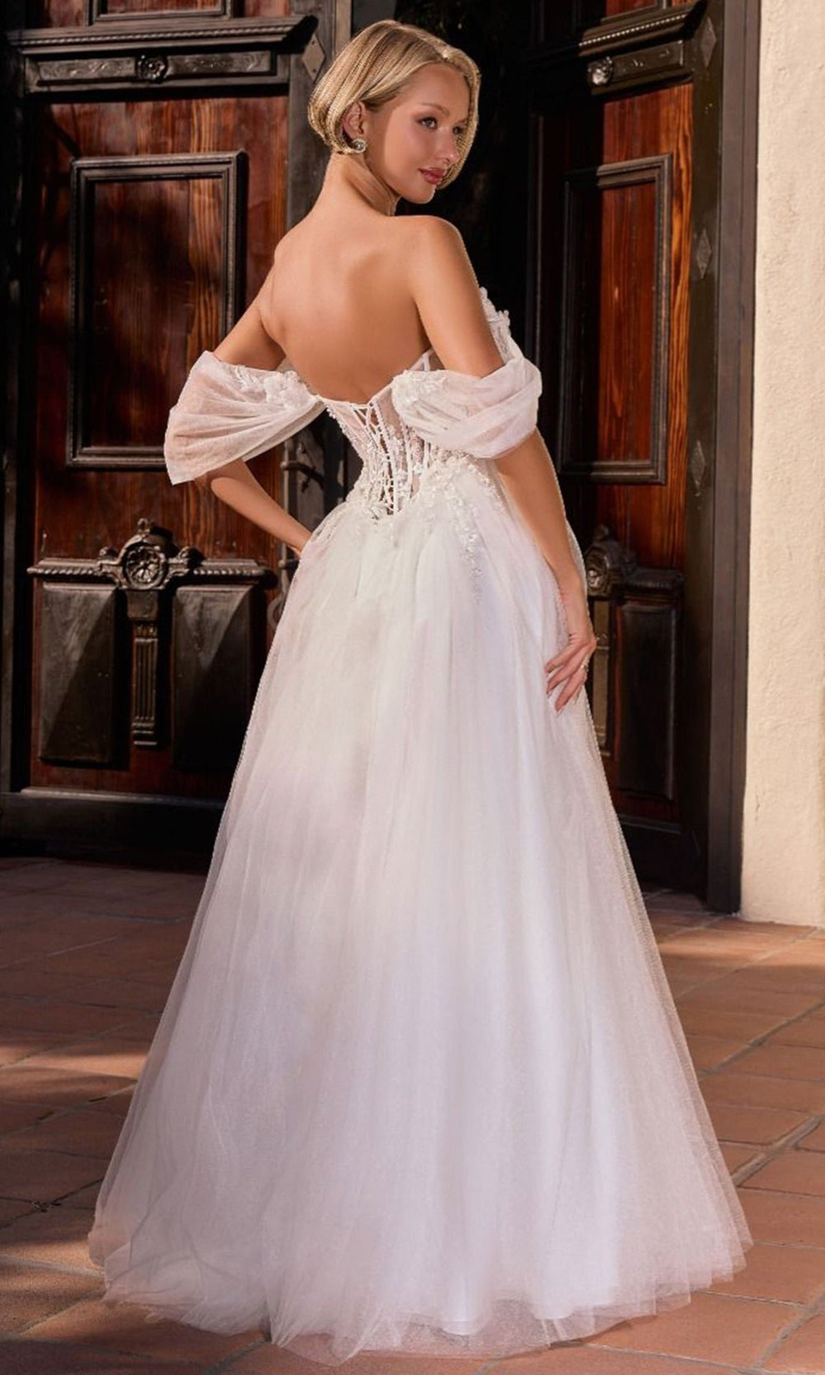 Ladivine CD2426W - Floral Applique Off Shoulder Bridal Gown