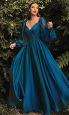 Ladivine CD243 - Long Sleeve Chiffon A-Line Dress