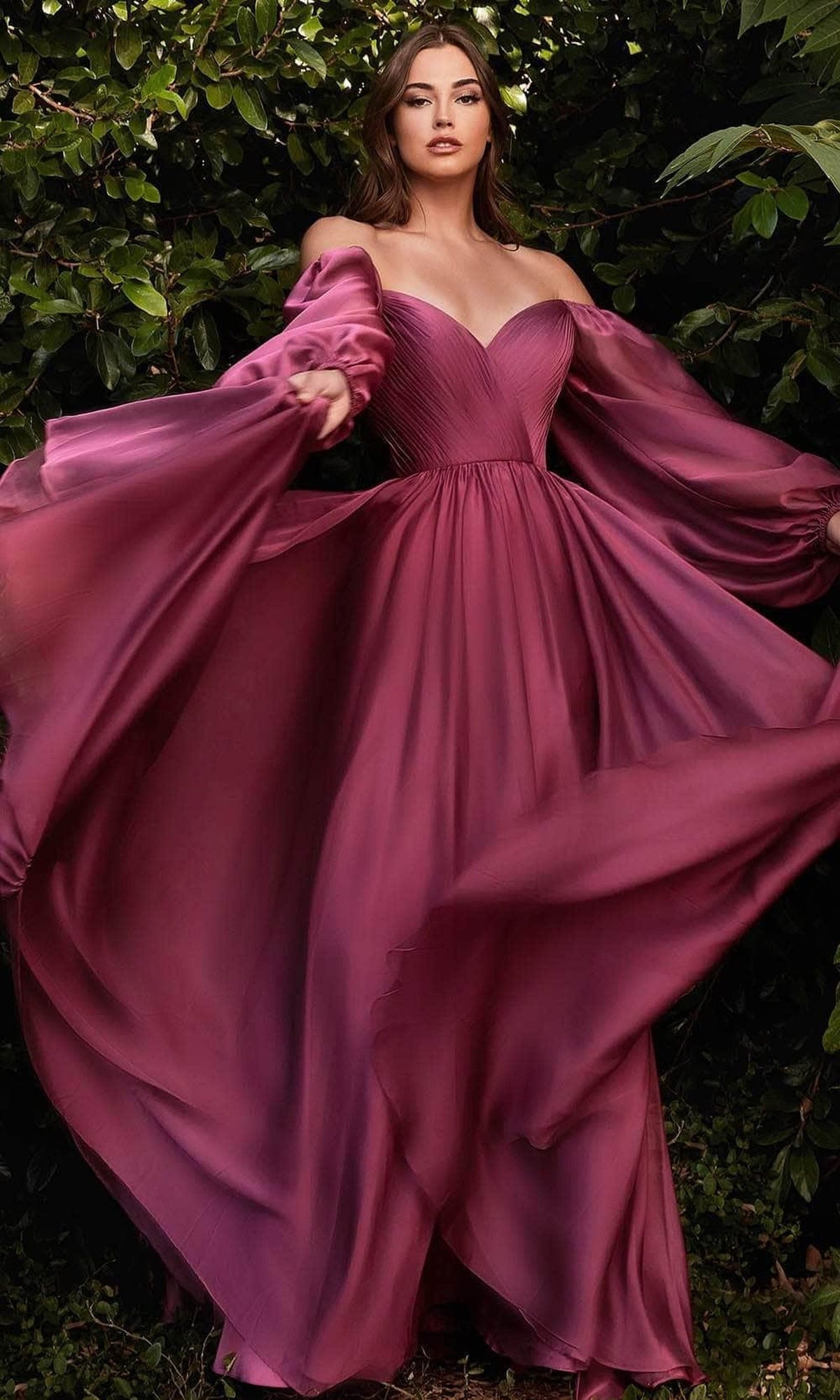 Ladivine CD243 - Long Sleeve Chiffon A-Line Dress