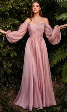 Ladivine CD243 - Long Sleeve Chiffon A-Line Dress