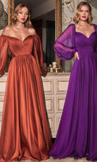 Ladivine CD243 - Long Sleeve Chiffon A-Line Dress