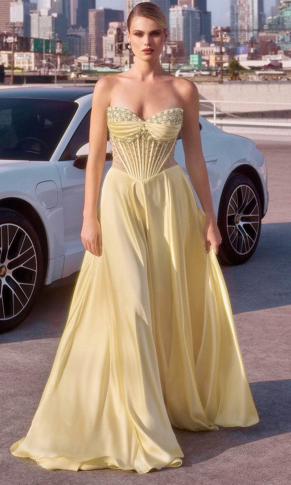Ladivine CD297 - Pleated Sweetheart Evening Dress
