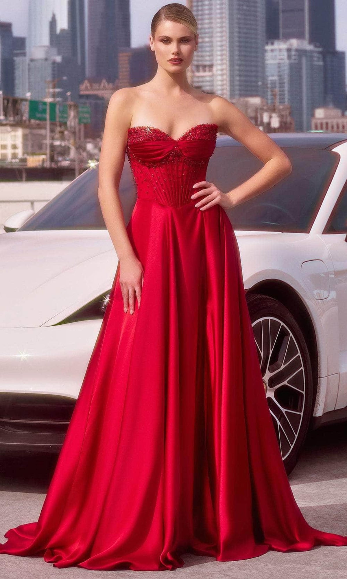 Ladivine CD297 - Pleated Sweetheart Evening Dress