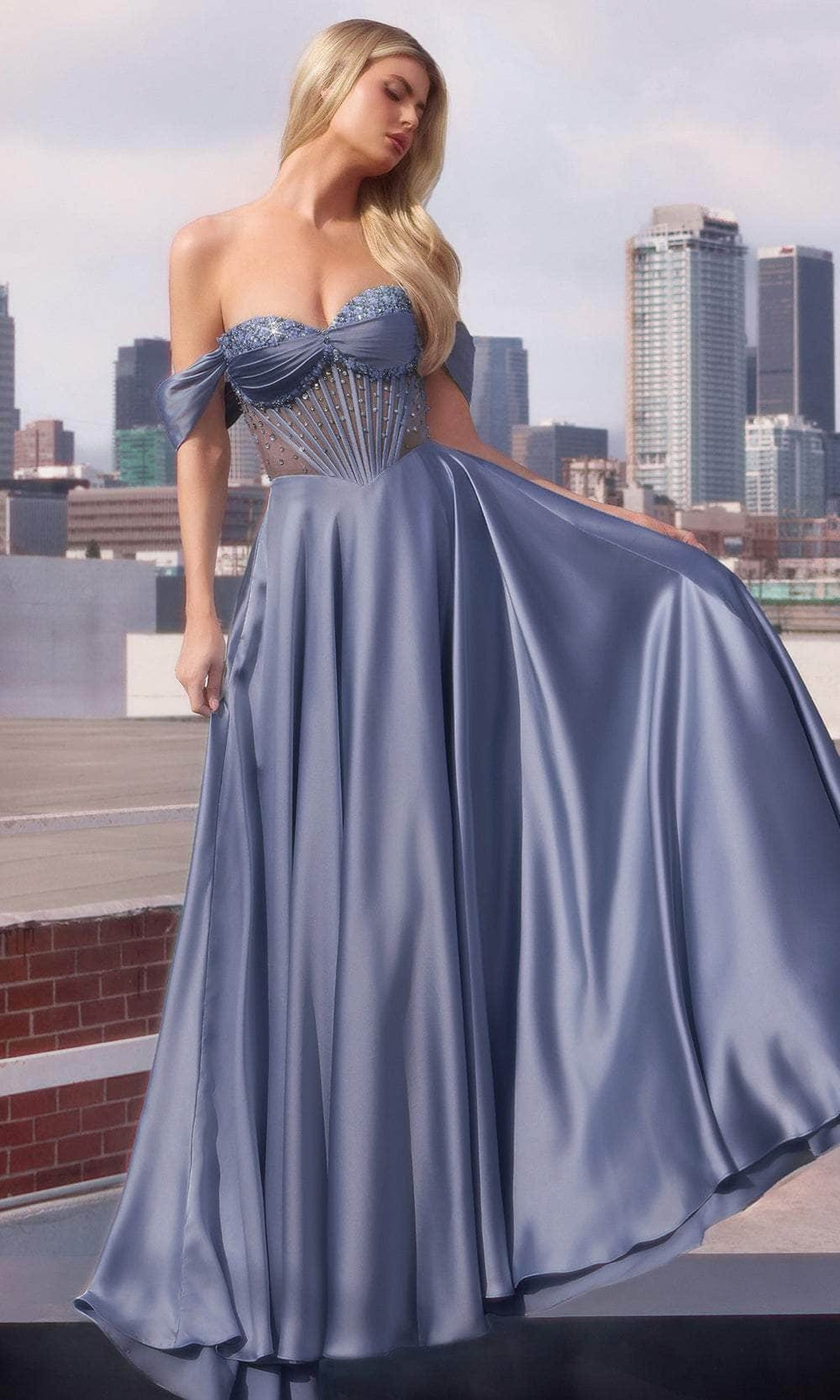 Ladivine CD297 - Pleated Sweetheart Evening Dress