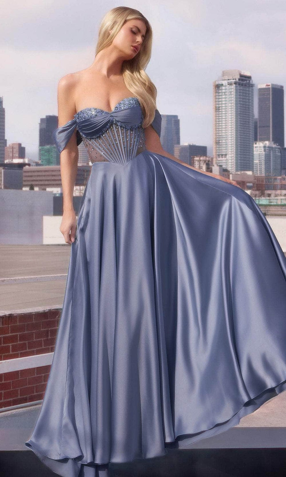 Ladivine CD297 - Pleated Sweetheart Evening Dress