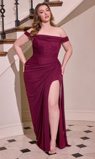 Ladivine CD387C - Draped Neckline High Slit Evening Gown