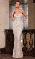 Ladivine CD396 - Cowl Neck Lace-Up Back Evening Gown