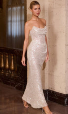 Ladivine CD396 - Cowl Neck Lace-Up Back Evening Gown
