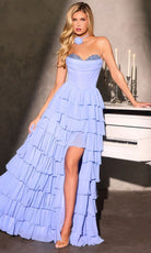 Ladivine CD402 - Tiered Ruffle Chiffon Gown with Slit