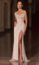 Ladivine CD404 - Open Back Crystal Embellished Tulle Gown