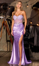 Ladivine CD405 - Beaded Corset Sweetheart Gown with Slit