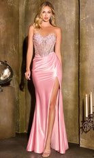Ladivine CD405 - Beaded Corset Sweetheart Gown with Slit