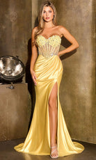 Ladivine CD405 - Beaded Corset Sweetheart Gown with Slit