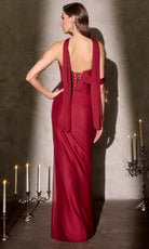 Ladivine CD406 - Off Shoulder Chiffon Gown with Scarf