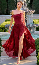Ladivine CD409 - Asymmetric Pleated Gown with High Slit