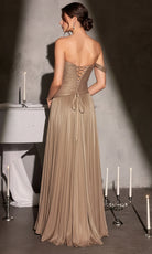 Ladivine CD409 - Asymmetric Pleated Gown with High Slit