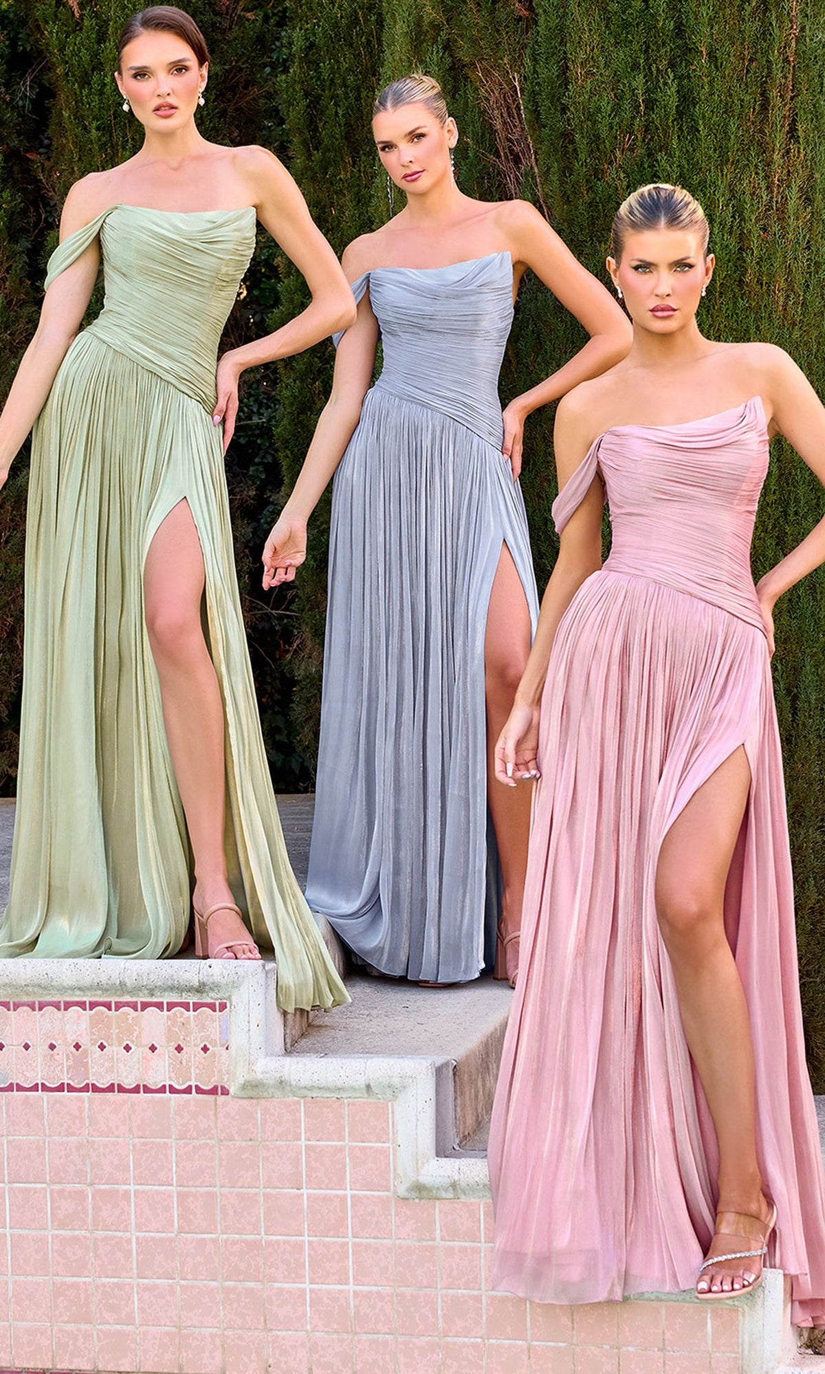Ladivine CD409 - Asymmetric Pleated Gown with High Slit
