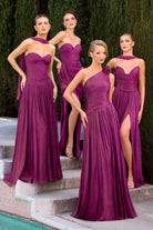 Ladivine CD410 - Pleated A-Line Gown with Scarf Detail