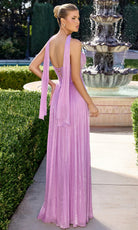 Ladivine CD410 - Pleated A-Line Gown with Scarf Detail
