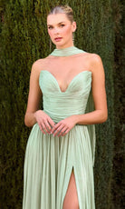 Ladivine CD410 - Pleated A-Line Gown with Scarf Detail