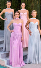 Ladivine CD414 - Pleated Strapless Gown with Scarf Neck Detail