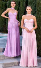 Ladivine CD414 - Pleated Strapless Gown with Scarf Neck Detail