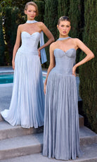 Ladivine CD414 - Pleated Strapless Gown with Scarf Neck Detail