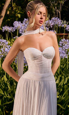 Ladivine CD414W Shimmering Pleated A-Line Bridal Dress