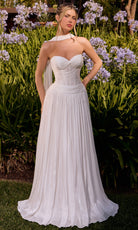 Ladivine CD414W Shimmering Pleated A-Line Bridal Dress