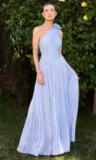 Ladivine CD415 - One Shoulder Pleated Gown with Floral Detail
