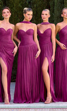 Ladivine CD415 - One Shoulder Pleated Gown with Floral Detail