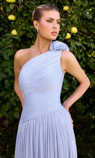 Ladivine CD415 - One Shoulder Pleated Gown with Floral Detail