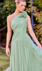 Ladivine CD415 - One Shoulder Pleated Gown with Floral Detail