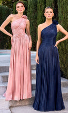Ladivine CD415 - One Shoulder Pleated Gown with Floral Detail