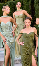 Ladivine CD415 - One Shoulder Pleated Gown with Floral Detail
