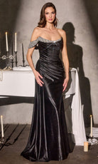 Ladivine CD420 Crystal Trim Ruched Dress